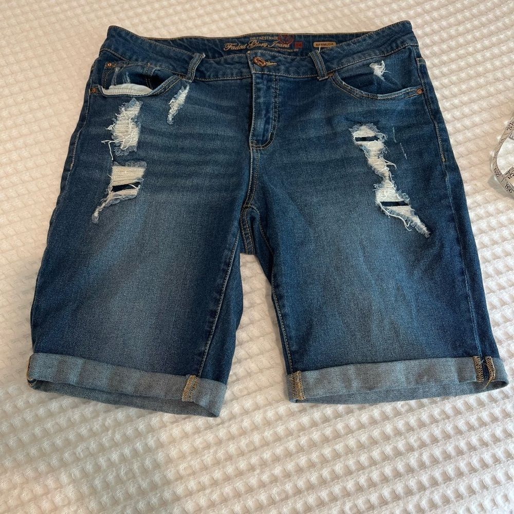 Faded Glory Distressed Denim Shorts size 14